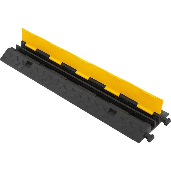 Global Industrial 2-Channel Heavy-Duty Cable Protector, 24,000 lbs. Cap., Black & Yellow 670616